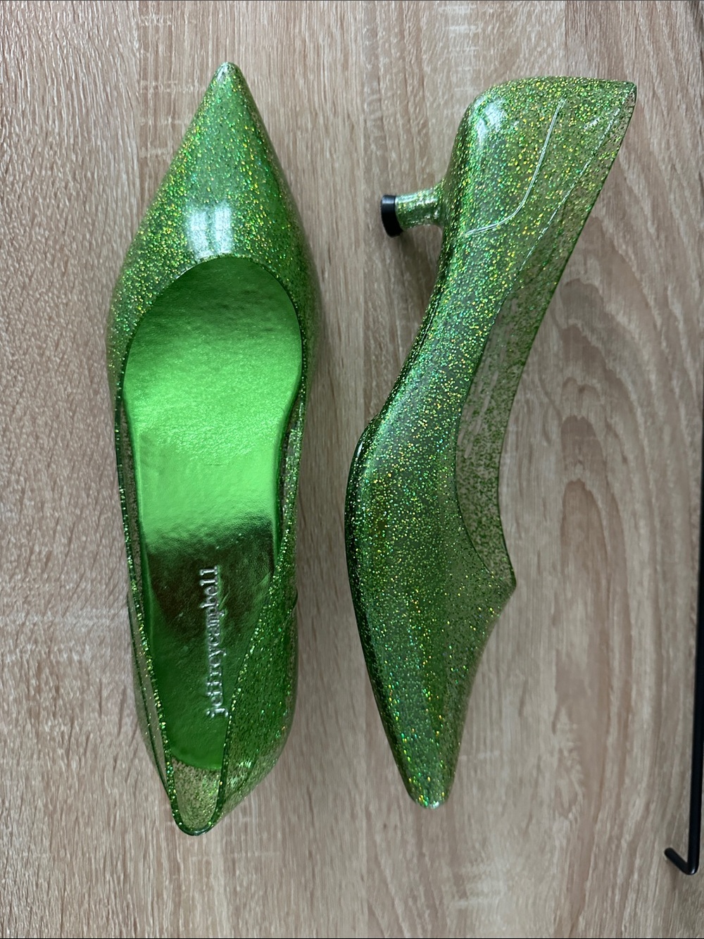 SHOES▪️ Jeffrey Campbell Green Glitter Pointed-Toe Low Heel Pumps